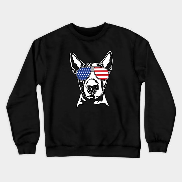 English Bull Terrier dog portrait American Flag sunglasses Crewneck Sweatshirt by wilsigns